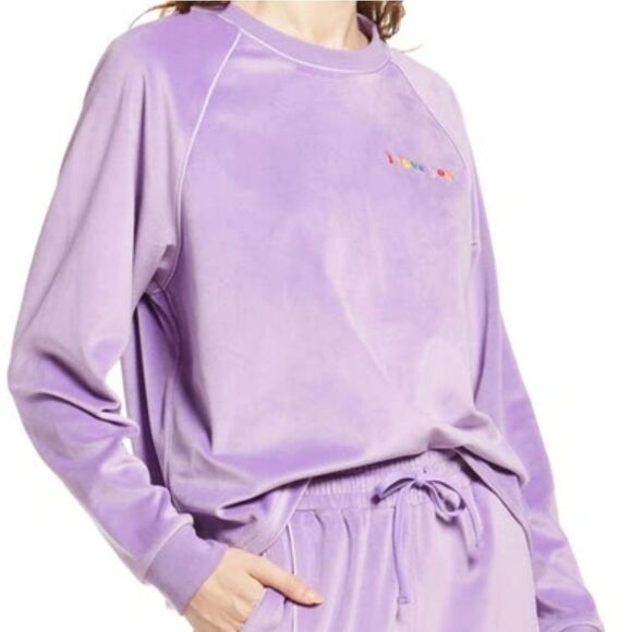 Nwt NORDSTROM Be Proud By Gender Inclusive Pride Velour Hoodie In Purple  Love - Picture 1 of 9